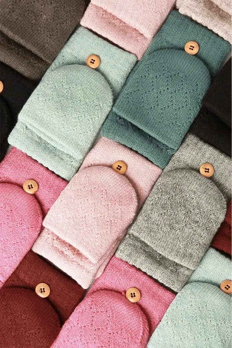 Solid Knit Convertible Fingerless Mittens Gloves: LIGHT PINK / One Size