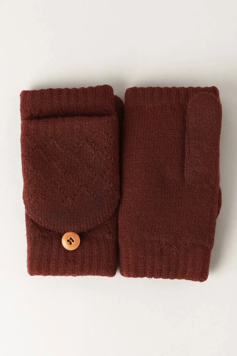 Solid Knit Convertible Fingerless Mittens Gloves: LIGHT PINK / One Size