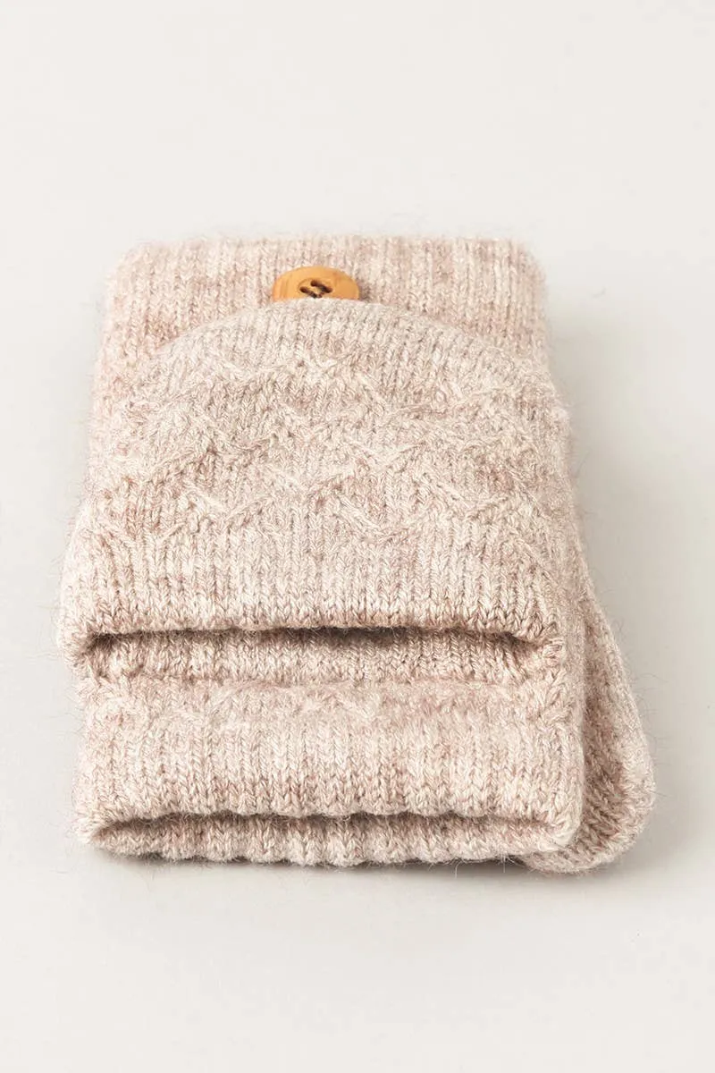 Solid Knit Convertible Fingerless Mittens Gloves: LIGHT PINK / One Size