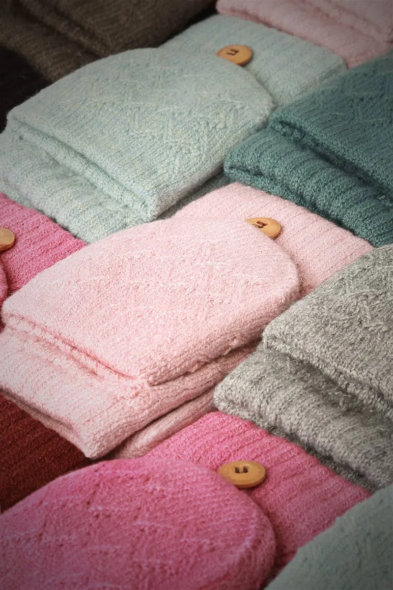 Solid Knit Convertible Fingerless Mittens Gloves: LIGHT PINK / One Size