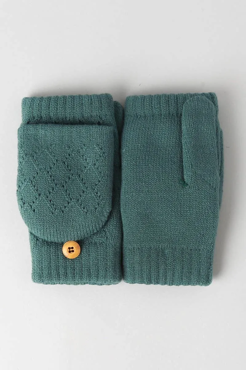 Solid Knit Convertible Fingerless Mittens Gloves: LIGHT PINK / One Size