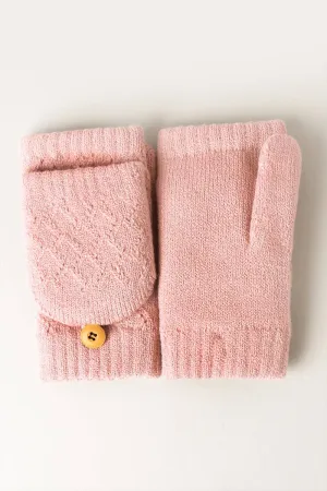 Solid Knit Convertible Fingerless Mittens Gloves: LIGHT PINK / One Size