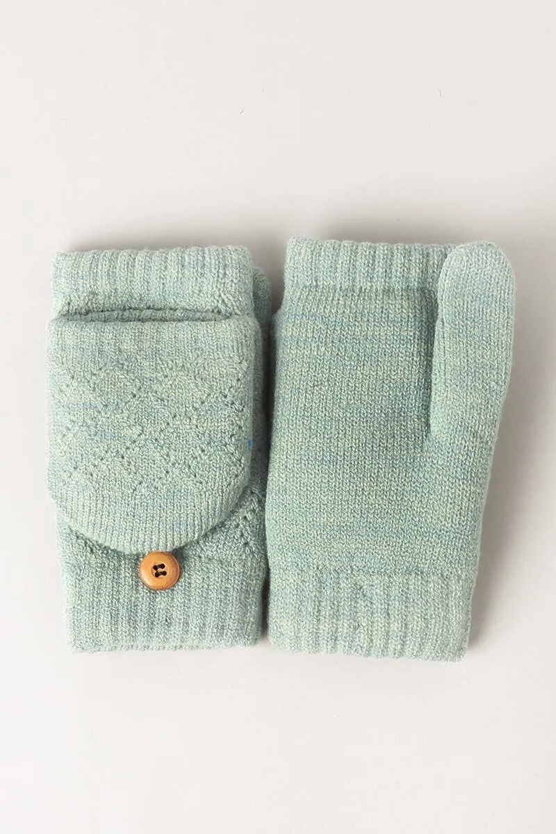 Solid Knit Convertible Fingerless Mittens Gloves: LIGHT PINK / One Size