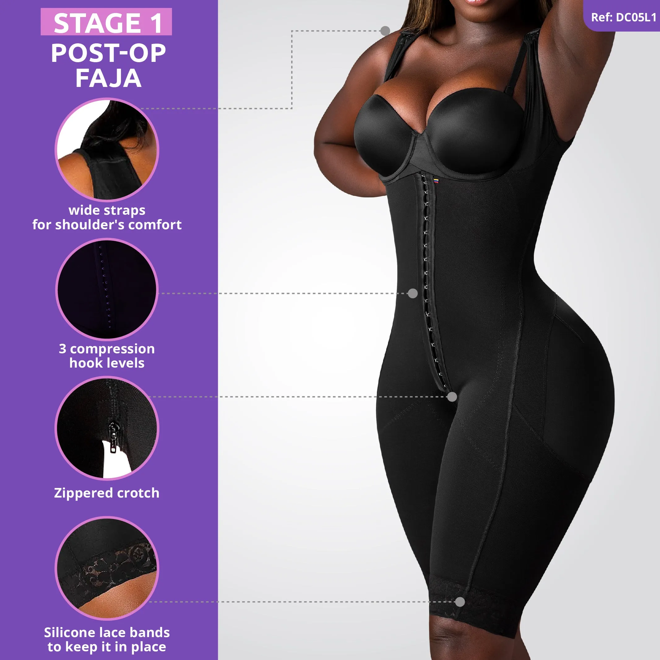 Stage 1 Faja Colombiana for Wide Hips and Booty | Open Bust