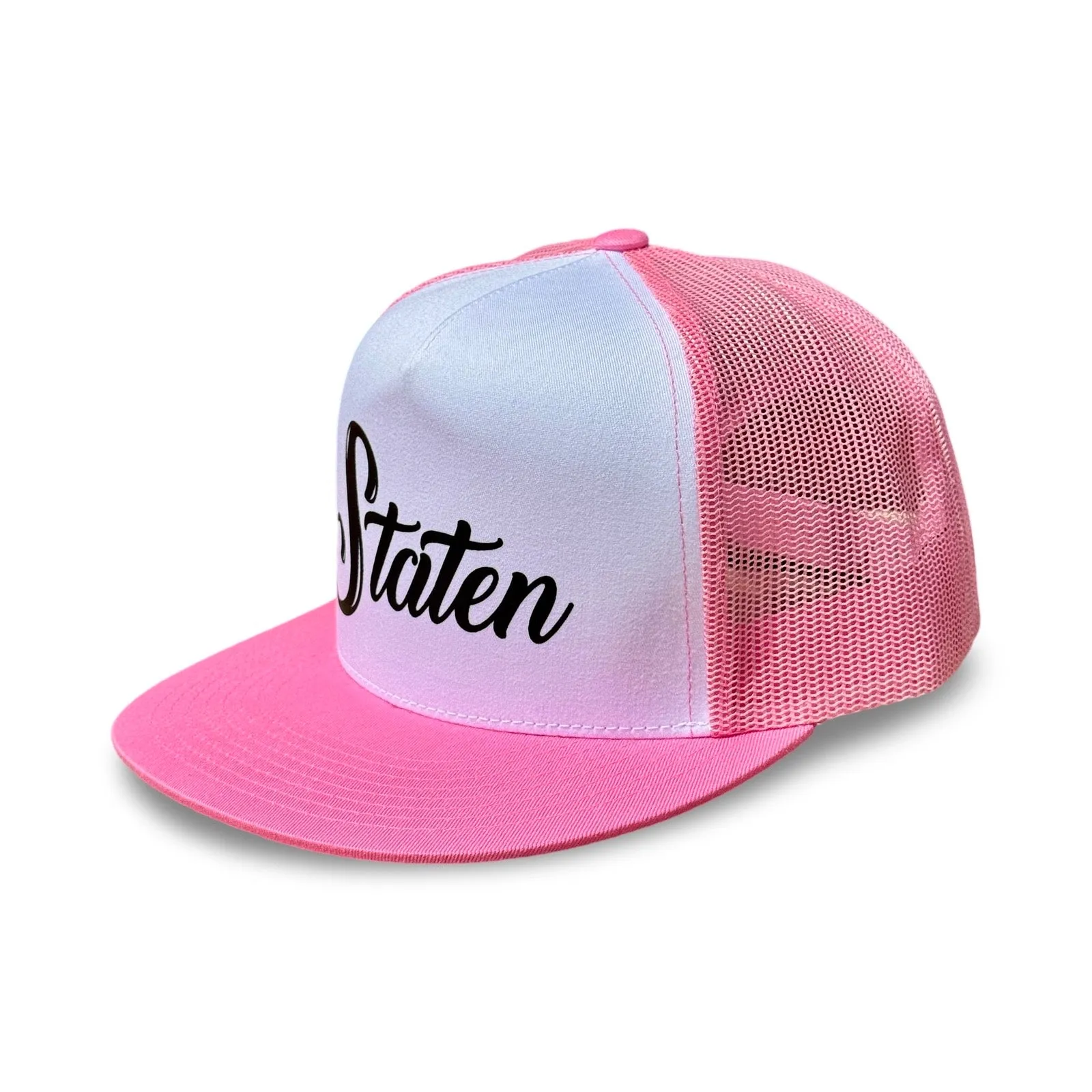 Staten Script Trucker Hat - Pink