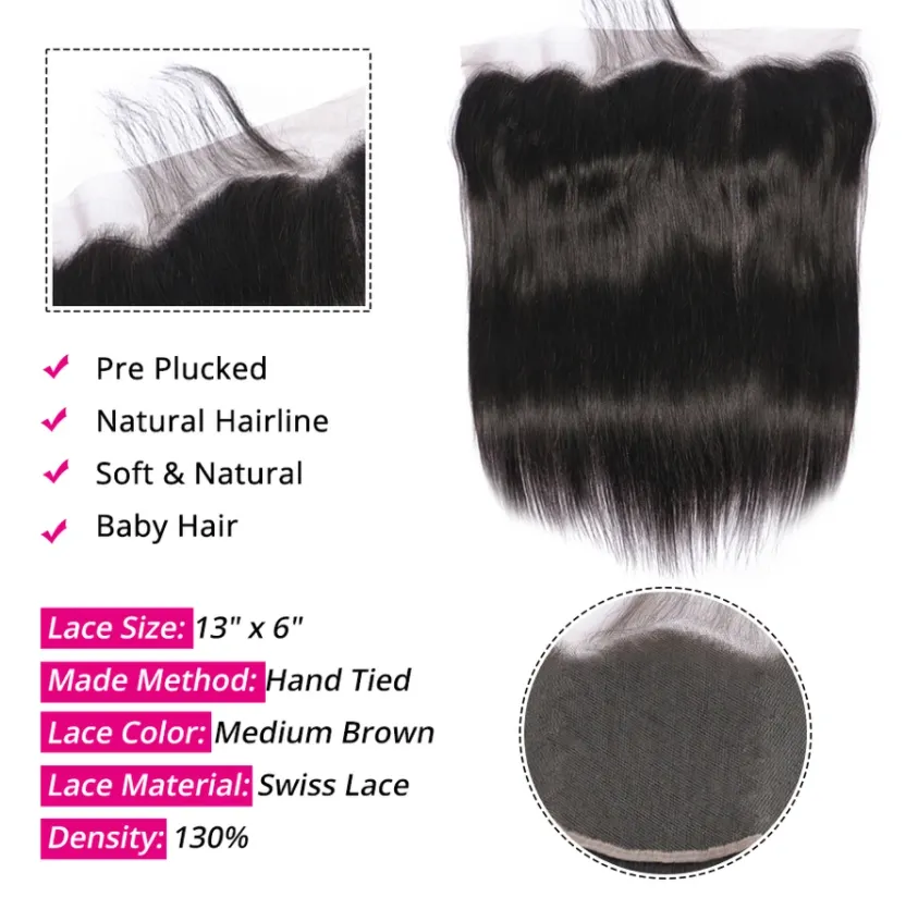 Straight Human Hair Closure 13*6 Lace Frontal Natural Color MYLOCKME