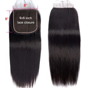 Straight Human Hair Closure 5*5 Lace Remy Lace Closure Natural Color MYLOCKME
