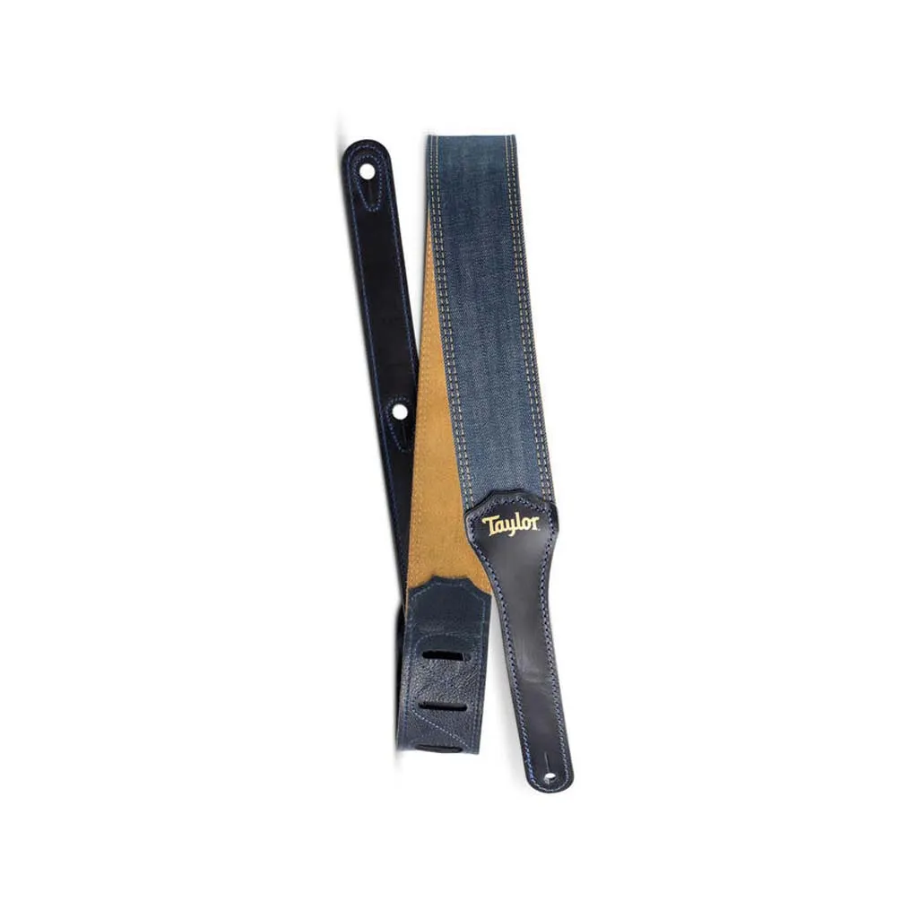 Taylor Blue Denim 2" Guitar Strap, Gold Logo