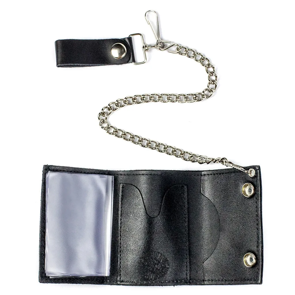 TC304C-82B Tri-Fold Wallet w/ Chain- Spade w/ Blue Flames