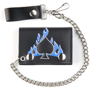 TC304C-82B Tri-Fold Wallet w/ Chain- Spade w/ Blue Flames