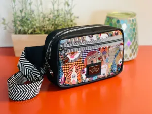 The Joey Dog Walking Bag in Modern Black with Dog Print