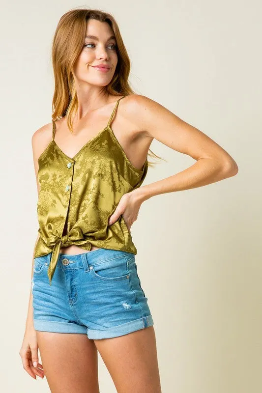 THE ONE SATIN FLORAL CAMI OLIVE