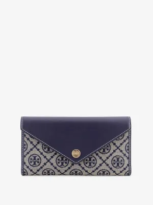 Tory Burch Leather And T Monogram Fabric Wallet