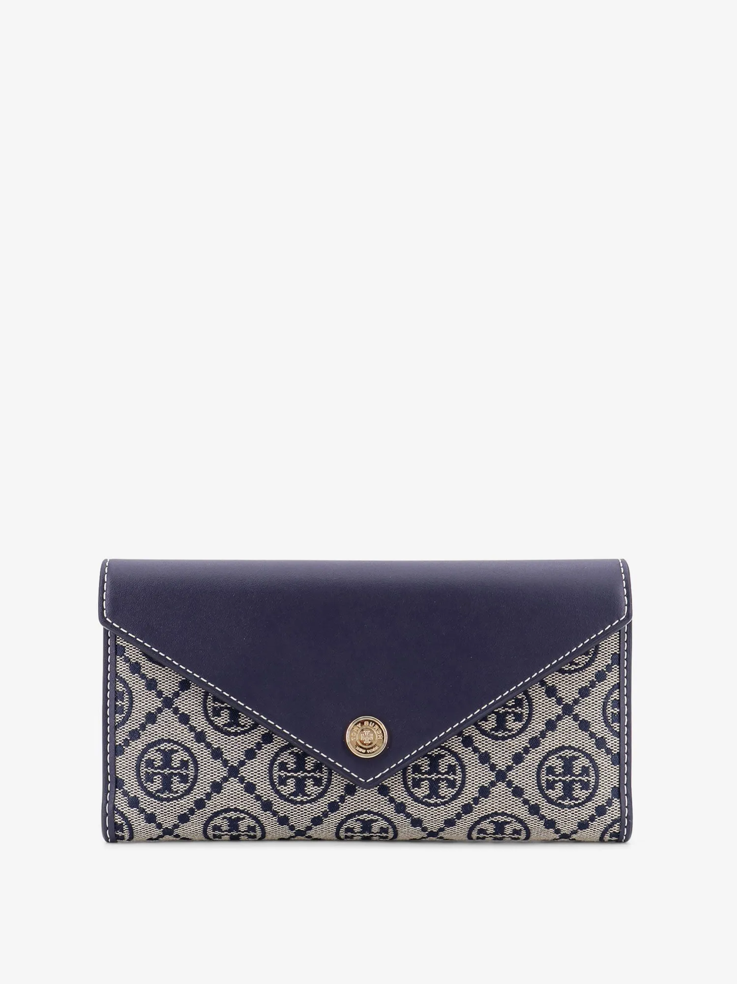 Tory Burch Leather And T Monogram Fabric Wallet