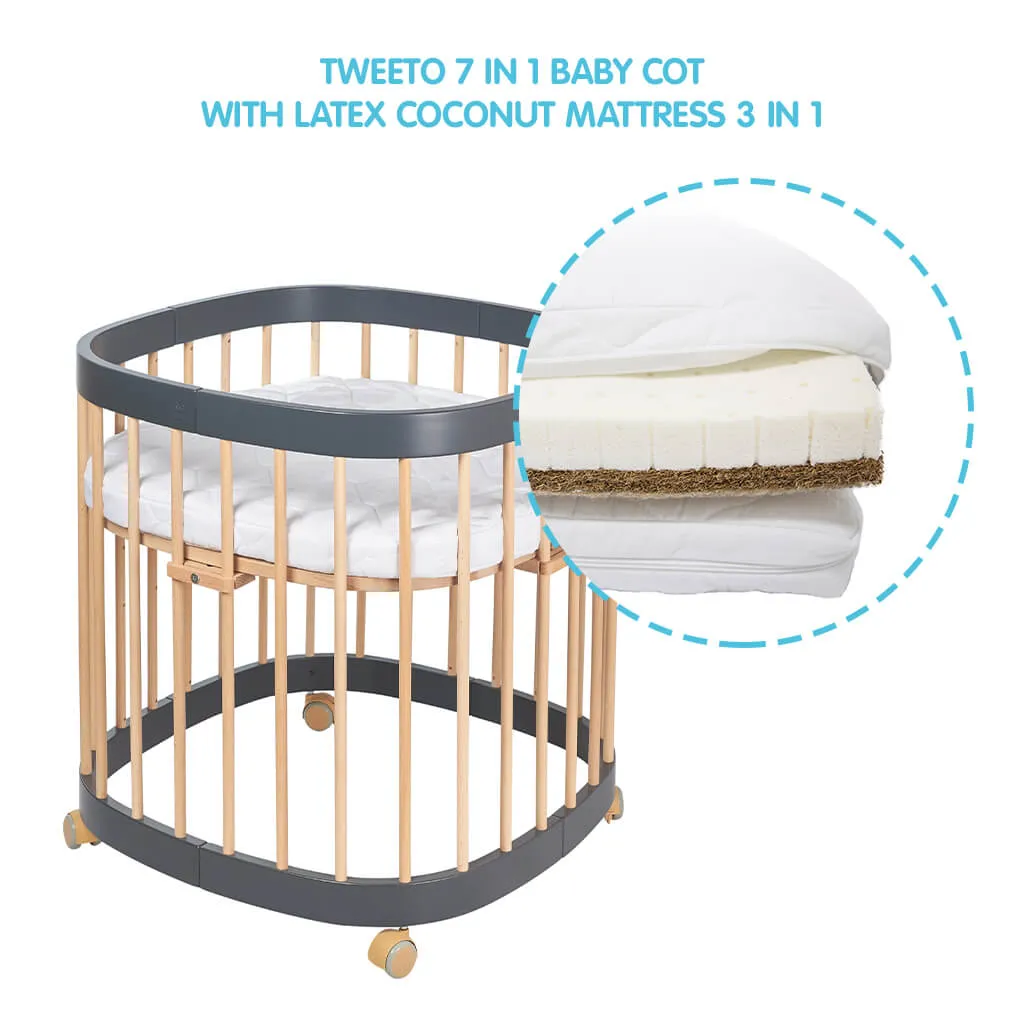 Tweeto 7 in 1 Baby Cot Gray/Natural Multifunctional