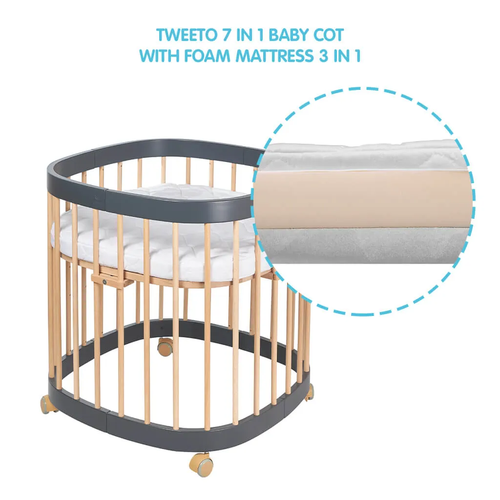 Tweeto 7 in 1 Baby Cot Gray/Natural Multifunctional