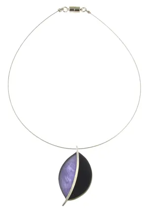 Two Tone Purple Silver Inlay Pendant Necklace