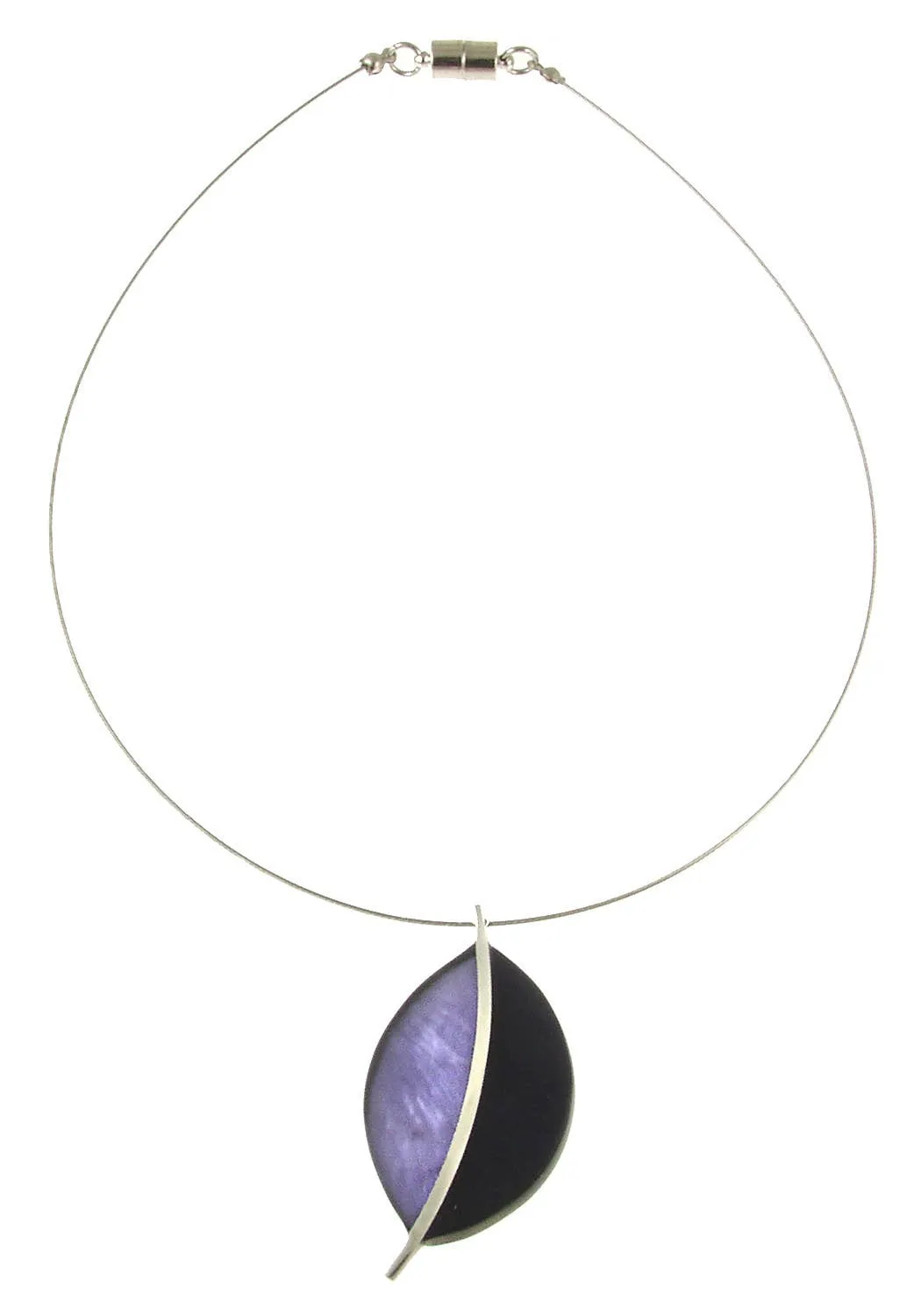 Two Tone Purple Silver Inlay Pendant Necklace