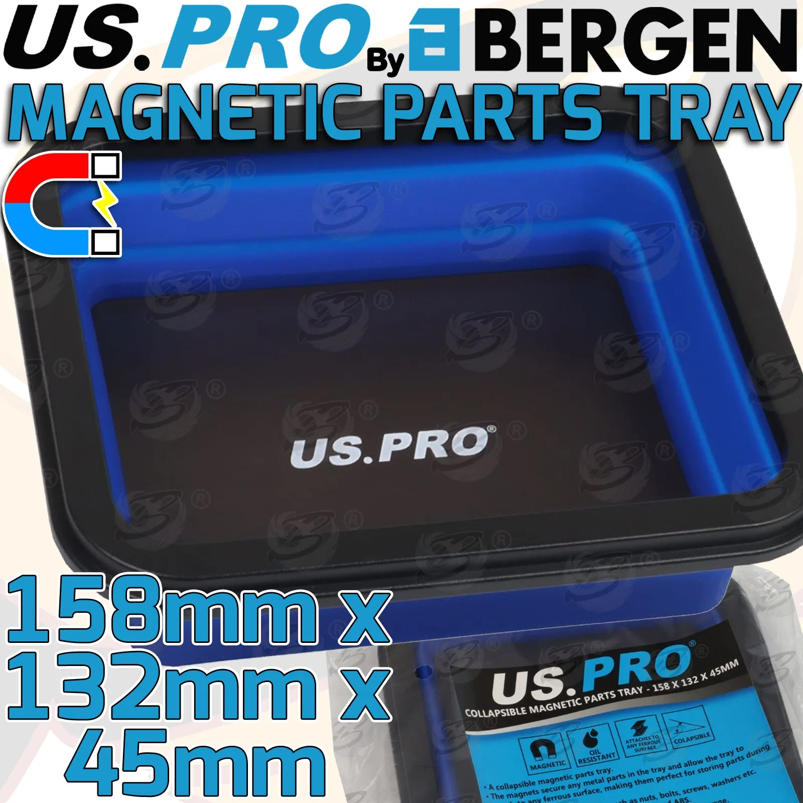US PRO COLLAPSIBLE MAGNETIC PARTS TRAY ( 158mm x 132mm x 45mm )
