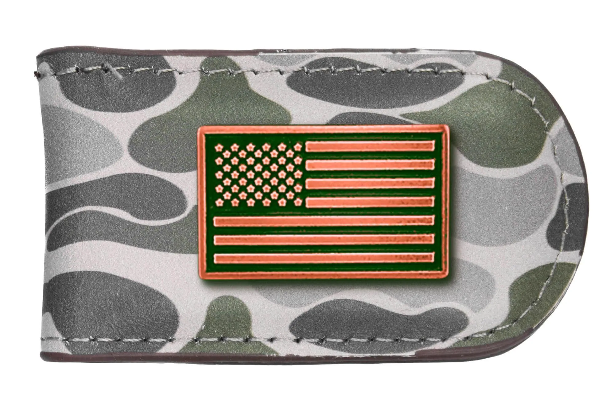 USA Flag Men's Old School Camo Leather Money Clip.