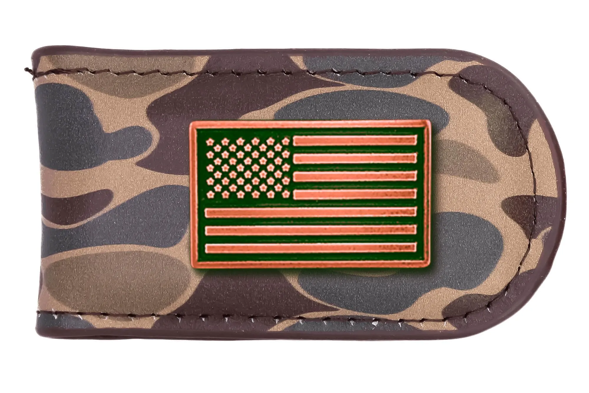 USA Flag Men's Old School Camo Leather Money Clip.