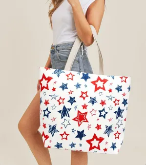 USA Star Print Canvas Tote
