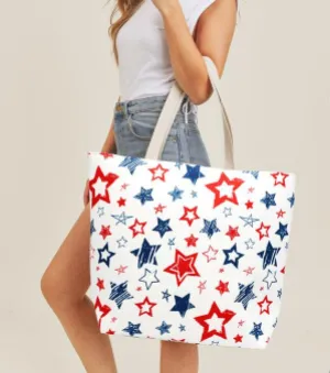 USA Star Print Canvas Tote