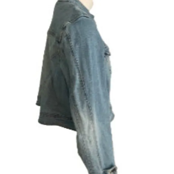 Venezia Oversized Cropped light Denim Jacket Zipper Closure  Front Pockets 18/20