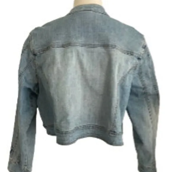 Venezia Oversized Cropped light Denim Jacket Zipper Closure  Front Pockets 18/20