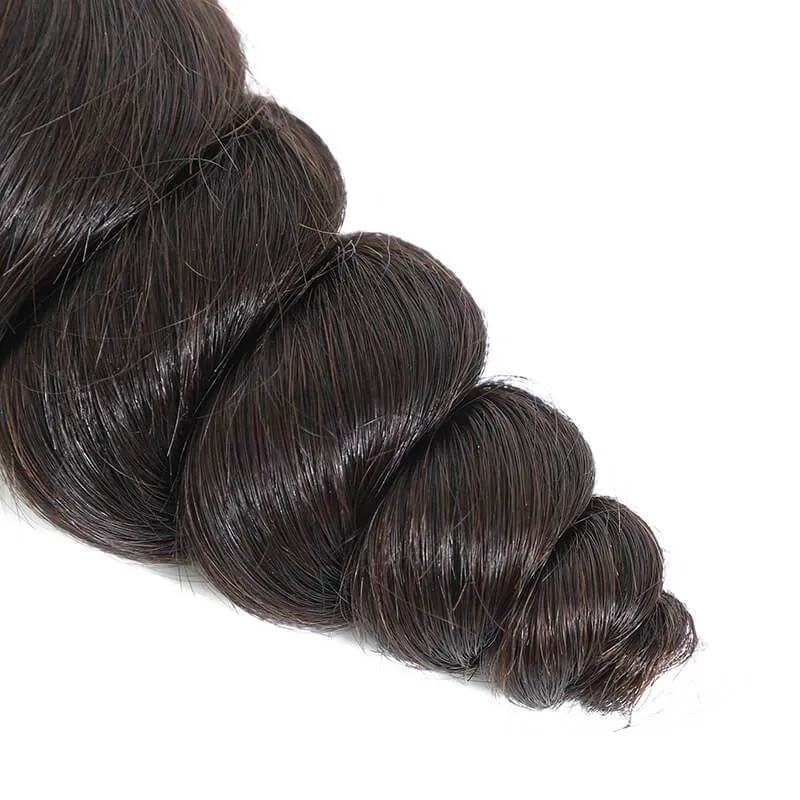 Wavymy Virgin Human Hair Weave Loose Wave 4 Bundles with 4x4 Lace Closure