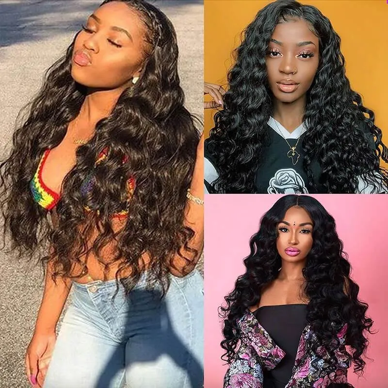 Wavymy Virgin Human Hair Weave Loose Wave 4 Bundles with 4x4 Lace Closure