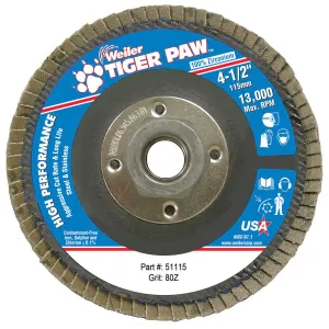 Weiler Tiger Paw Coated 4-1/2" Abrasive Flap Discs (Box of 10)