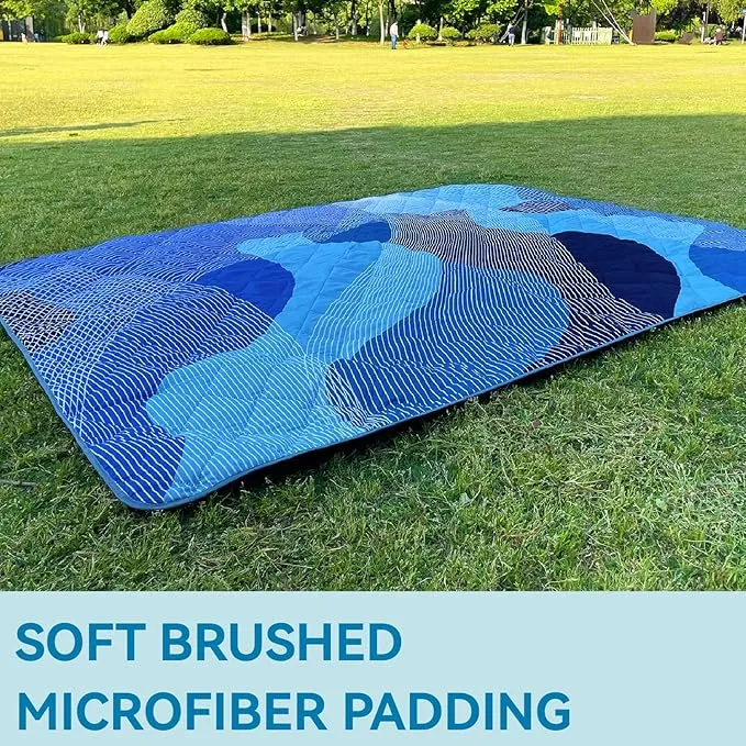Whale Flotilla Extra Large Outdoor Picnic Blanket (60”x80”), Foldable Waterproof Sand Beach Mat Camping Blankets, Lightweight Soft Handy Mat Tote for Park Hiking Travel, Blue