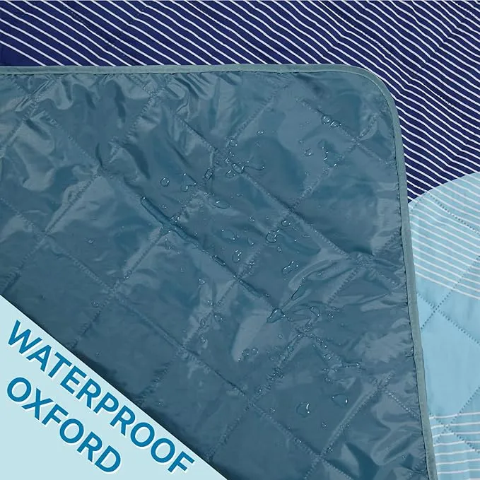 Whale Flotilla Extra Large Outdoor Picnic Blanket (60”x80”), Foldable Waterproof Sand Beach Mat Camping Blankets, Lightweight Soft Handy Mat Tote for Park Hiking Travel, Blue