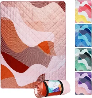 Whale Flotilla Extra Large Outdoor Picnic Blanket (60”x80”), Foldable Waterproof Sand Beach Mat Camping Blankets, Lightweight Soft Handy Mat Tote for Park Hiking Travel, Brown