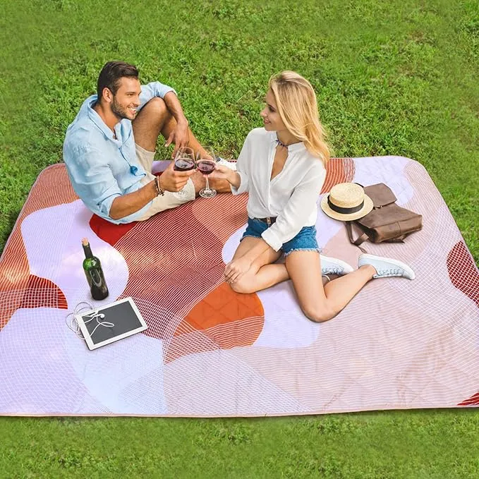 Whale Flotilla Extra Large Outdoor Picnic Blanket (60”x80”), Foldable Waterproof Sand Beach Mat Camping Blankets, Lightweight Soft Handy Mat Tote for Park Hiking Travel, Brown
