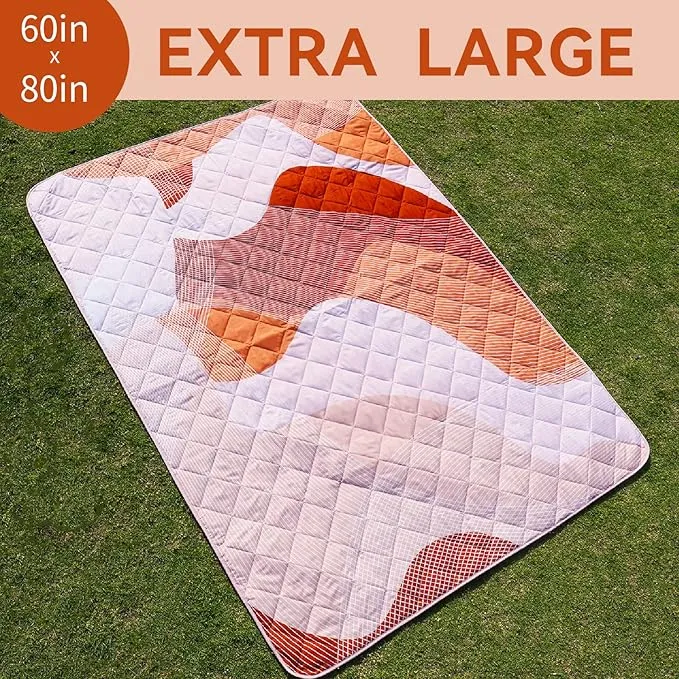 Whale Flotilla Extra Large Outdoor Picnic Blanket (60”x80”), Foldable Waterproof Sand Beach Mat Camping Blankets, Lightweight Soft Handy Mat Tote for Park Hiking Travel, Brown