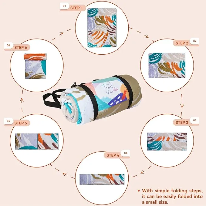 Whale Flotilla Extra Large Outdoor Picnic Blanket (60”x80”), Foldable Waterproof Sand Beach Mat Camping Blankets, Lightweight Soft Handy Mat Tote for Park Hiking Travel, Brown