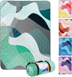 Whale Flotilla Extra Large Outdoor Picnic Blanket (60”x80”), Foldable Waterproof Sand Beach Mat Camping Blankets, Lightweight Soft Handy Mat Tote for Park Hiking Travel, Green