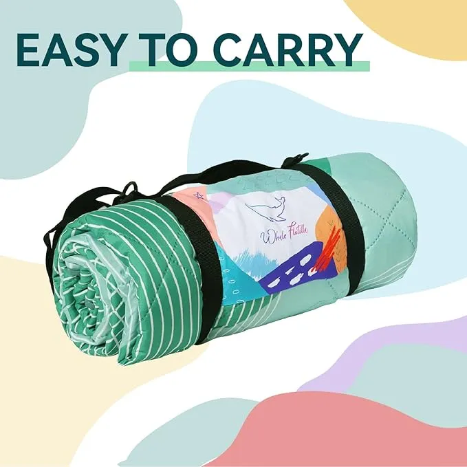 Whale Flotilla Extra Large Outdoor Picnic Blanket (60”x80”), Foldable Waterproof Sand Beach Mat Camping Blankets, Lightweight Soft Handy Mat Tote for Park Hiking Travel, Green