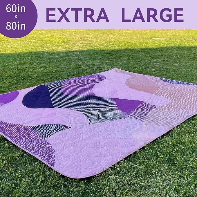 Whale Flotilla Extra Large Outdoor Picnic Blanket (60”x80”), Foldable Waterproof Sand Beach Mat Camping Blankets, Lightweight Soft Handy Mat Tote for Park Hiking Travel, Purple