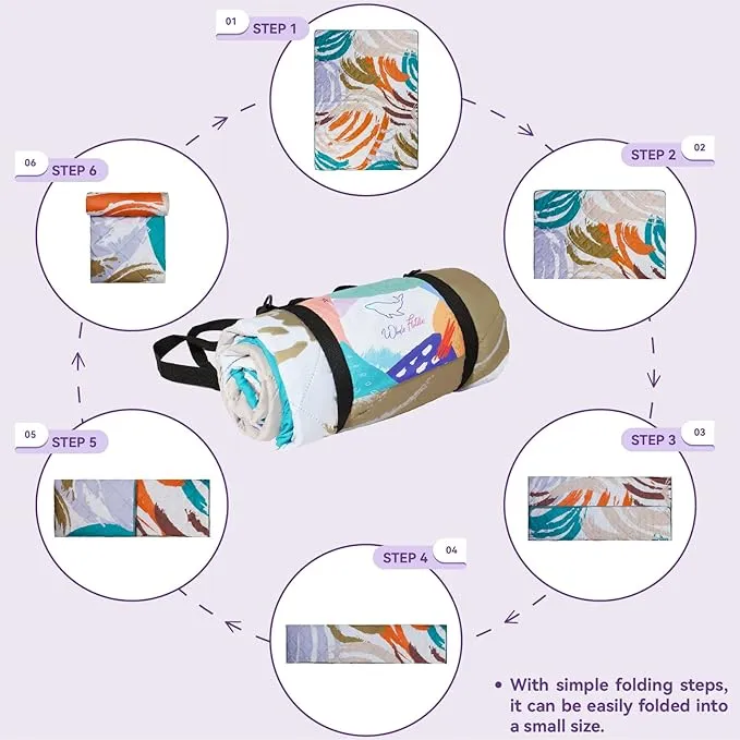 Whale Flotilla Extra Large Outdoor Picnic Blanket (60”x80”), Foldable Waterproof Sand Beach Mat Camping Blankets, Lightweight Soft Handy Mat Tote for Park Hiking Travel, Purple