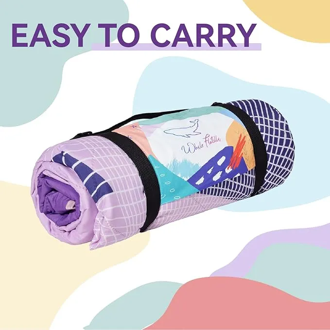 Whale Flotilla Extra Large Outdoor Picnic Blanket (60”x80”), Foldable Waterproof Sand Beach Mat Camping Blankets, Lightweight Soft Handy Mat Tote for Park Hiking Travel, Purple
