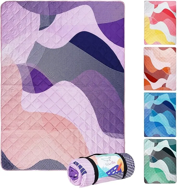 Whale Flotilla Extra Large Outdoor Picnic Blanket (60”x80”), Foldable Waterproof Sand Beach Mat Camping Blankets, Lightweight Soft Handy Mat Tote for Park Hiking Travel, Purple