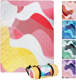 Whale Flotilla Extra Large Outdoor Picnic Blanket (60”x80”), Foldable Waterproof Sand Beach Mat Camping Blankets, Lightweight Soft Handy Mat Tote for Park Hiking Travel, Red