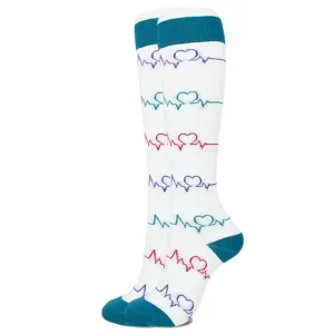 White w/ Heart Rythym Compression Socks