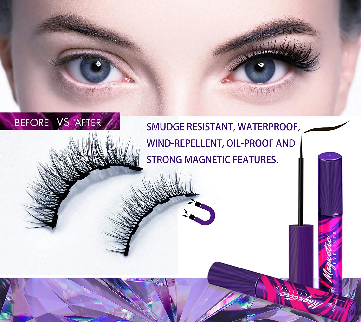 Wholesale Arishine 3D 5D Magnetic Eyelashes with Eyeliner Kit 12 pairs