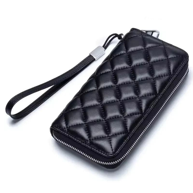Women Clutch Sheepskin RFID Long Wallet Phone Bag