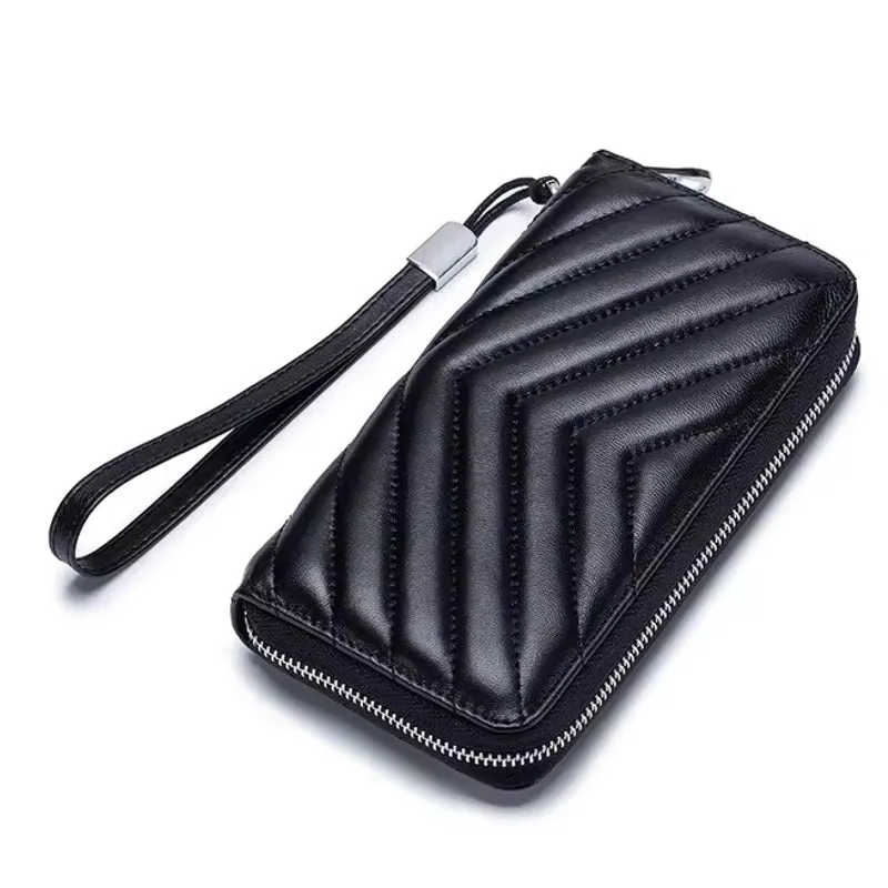 Women Clutch Sheepskin RFID Long Wallet Phone Bag