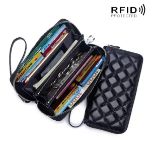 Women Clutch Sheepskin RFID Long Wallet Phone Bag